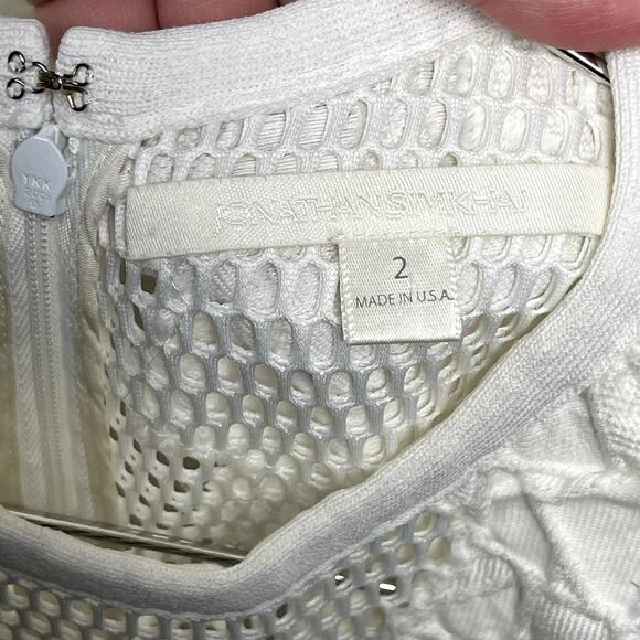 Jonathan Simkhai Burnout Brocade Long Sleeve Dress White Mini Dress 2 Altered - Picture 6 of 16